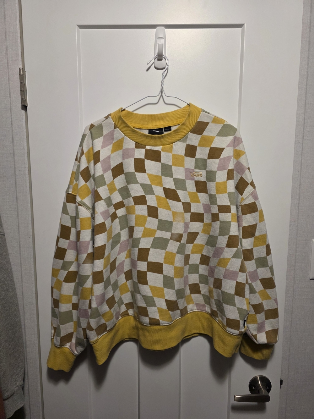 Vans Checkerboard Wave Crewneck Sweater - Yellow, Olive, Tan, Blush